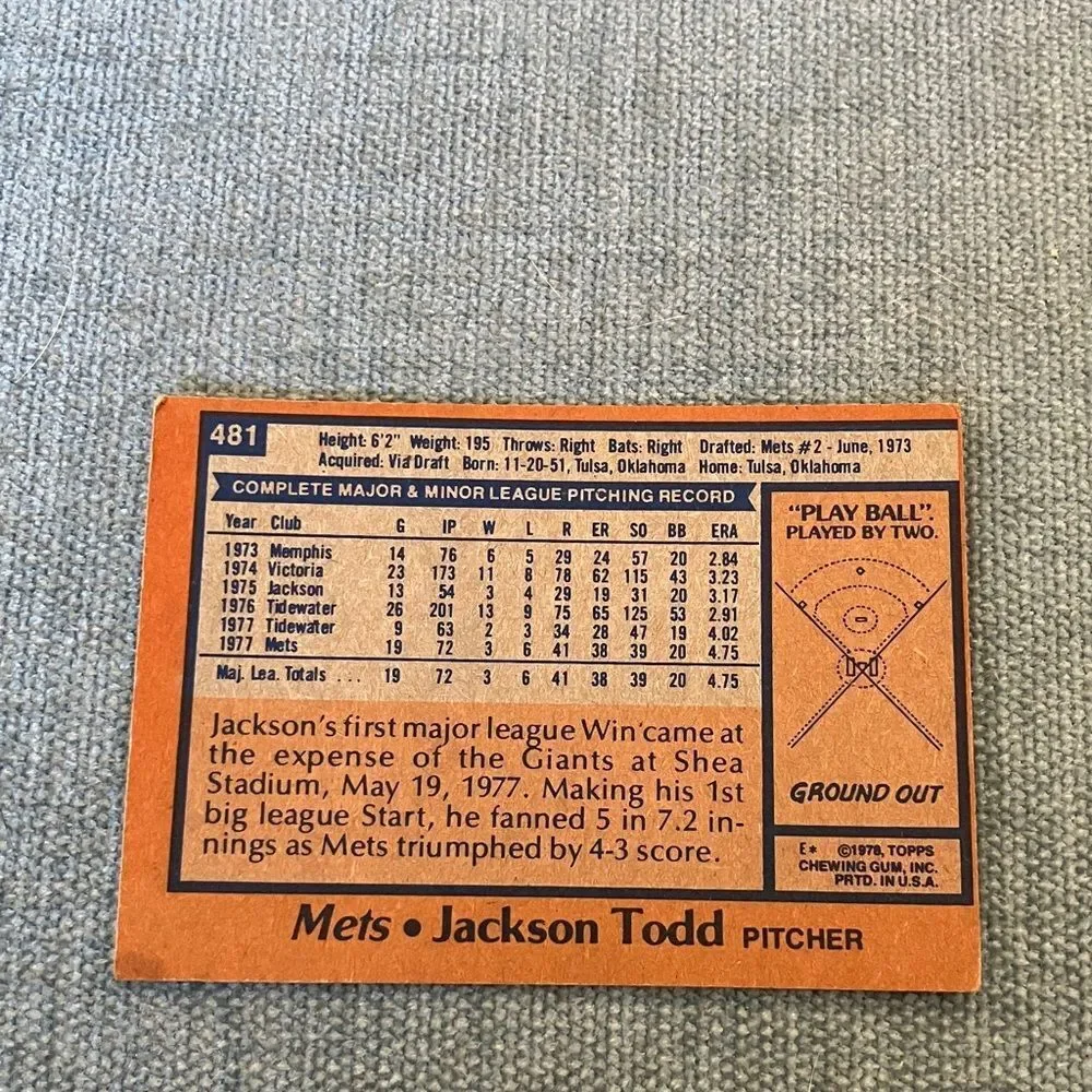 1978 Topps New York Mets Baseball Card Trading Card